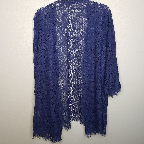 Isaac Mizrahi Live Open Front Lace Duster Kimono 3X Navy Blue - Picture 3 of 8